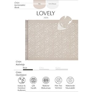 Lovely Bej Kilim Makinede Yıkanabilir Çift Taraflı Akrilik İnce Banyo Balkon Mutfak Kilimi 160x230 cm
