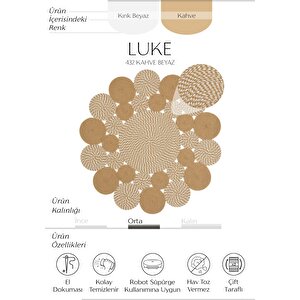 Luke 432 Natural Yuvarlak Halı Bohem Örgü Hasır Kilim Dekoratif Mutfak Balkon Banyo Halısı 160x160 cm