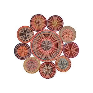 Luke 439 Renkli Yuvarlak Halı Bohem Örgü Hasır Kilim Dekoratif Mutfak Balkon Banyo Halısı 90x90 cm