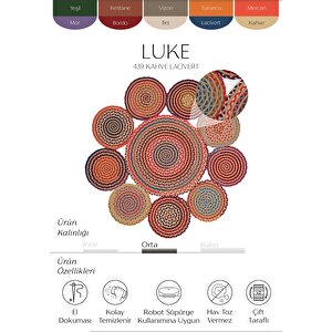 Luke 439 Renkli Yuvarlak Halı Bohem Örgü Hasır Kilim Dekoratif Mutfak Balkon Banyo Halısı 90x90 cm