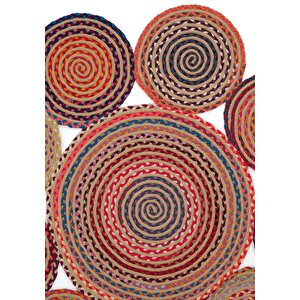 Luke 439 Renkli Yuvarlak Halı Bohem Örgü Hasır Kilim Dekoratif Mutfak Balkon Banyo Halısı 90x90 cm