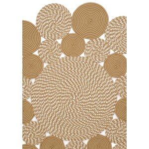 Luke 432 Natural Yuvarlak Halı Bohem Örgü Hasır Kilim Dekoratif Mutfak Balkon Banyo Halısı 150x150 cm