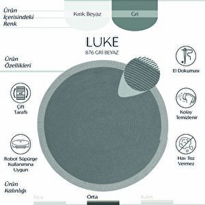 Luke 876 Gri Beyaz Yuvarlak Bohem Örgü Hasır Kilim Dekoratif Mutfak Balkon Banyo Halısı 90x90 cm