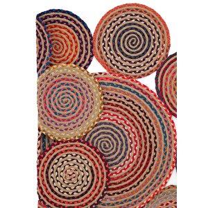 Cool Halı Luke 439 Renkli Yuvarlak Halı Bohem Örgü Hasır Kilim Dekoratif Mutfak Balkon Banyo Halısı