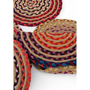 Cool Halı Luke 439 Renkli Yuvarlak Halı Bohem Örgü Hasır Kilim Dekoratif Mutfak Balkon Banyo Halısı