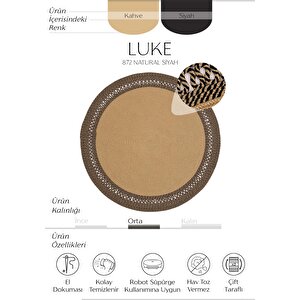 Luke 872 Siyah Yuvarlak Halı Bohem Örgü Hasır Kilim Dekoratif Mutfak Balkon Banyo Halısı 90x90 cm