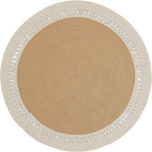 Luke 877 Naturel Yuvarlak Halı Bohem Örgü Hasır Kilim Dekoratif Mutfak Balkon Banyo Halısı 120x120 cm