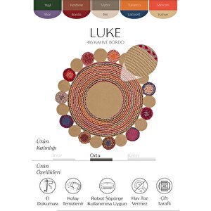 Luke 416 Renkli Yuvarlak Halı Bohem Örgü Hasır Kilim Dekoratif Mutfak Balkon Banyo Halısı 120x120 cm