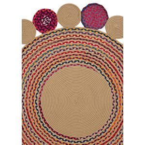 Luke 416 Renkli Yuvarlak Halı Bohem Örgü Hasır Kilim Dekoratif Mutfak Balkon Banyo Halısı 100x1000 cm