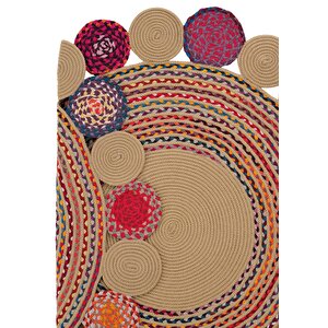 Cool Halı Luke 416 Renkli Yuvarlak Halı Bohem Örgü Hasır Kilim Dekoratif Mutfak Balkon Banyo Halısı