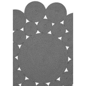 Luke 505 Gri Yuvarlak Bohem Örgü Hasır Kilim Dekoratif Antre Mutfak Balkon Banyo Halısı 90x90 cm