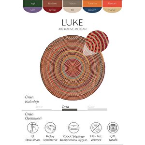 Cool Halı Luke 409 Renkli Yuvarlak Halı Bohem Örgü Hasır Kilim Dekoratif Mutfak Balkon Banyo Halısı