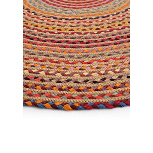 Cool Halı Luke 409 Renkli Yuvarlak Halı Bohem Örgü Hasır Kilim Dekoratif Mutfak Balkon Banyo Halısı