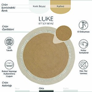 Luke 877 Naturel Yuvarlak Halı Bohem Örgü Hasır Kilim Dekoratif Mutfak Balkon Banyo Halısı 140x140 cm