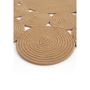 Cool Halı Luke 433 Naturel Yuvarlak Halı Bohem Örgü Hasır Kilim Dekoratif Mutfak Balkon Banyo Halısı