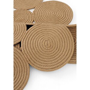 Cool Halı Luke 433 Naturel Yuvarlak Halı Bohem Örgü Hasır Kilim Dekoratif Mutfak Balkon Banyo Halısı