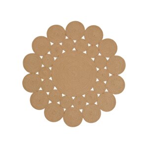 Luke 433 Naturel Yuvarlak Halı Bohem Örgü Hasır Kilim Dekoratif Mutfak Balkon Banyo Halısı 180x180 cm