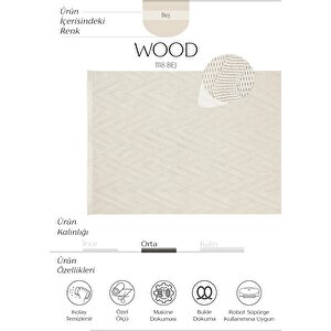 Cool Halı Wood 1118 Bej Halı Yolluk Kabartmalı Salon Halı Antre Koridor Halısı Dokuma Makine Halısı