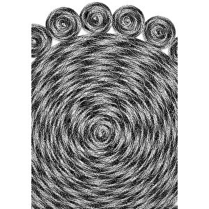 Luke 814 Siyah Yuvarlak Halı Bohem Örgü Hasır Kilim Dekoratif Mutfak Balkon Banyo Halısı 200x200 cm