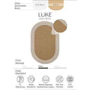 Luke 871 Beyaz Oval Halı Paspas Örgü Hasır Kilim Yolluk Bohem Mutfak Balkon Banyo Halısı 80x300 cm