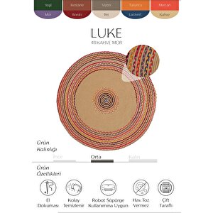 Luke 411 Renkli Yuvarlak Halı Bohem Örgü Hasır Kilim Dekoratif Mutfak Balkon Banyo Halısı 90x90 cm
