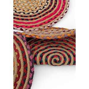 Cool Halı Luke 414 Renkli Yuvarlak Halı Bohem Örgü Hasır Kilim Dekoratif Mutfak Balkon Banyo Halısı