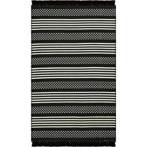 Lovely Krem Siyah Kilim Yıkanabilir Çift Taraflı Akrilik İnce Banyo Balkon Mutfak Kilimi 160x230 cm