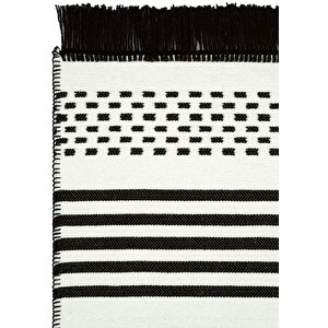 Lovely Krem Siyah Kilim Yıkanabilir Çift Taraflı Akrilik İnce Banyo Balkon Mutfak Kilimi 160x230 cm