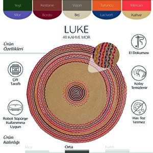 Luke 411 Renkli Yuvarlak Halı Bohem Örgü Hasır Kilim Dekoratif Mutfak Balkon Banyo Halısı 120x120 cm