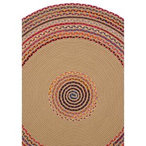 Luke 411 Renkli Yuvarlak Halı Bohem Örgü Hasır Kilim Dekoratif Mutfak Balkon Banyo Halısı 120x120 cm