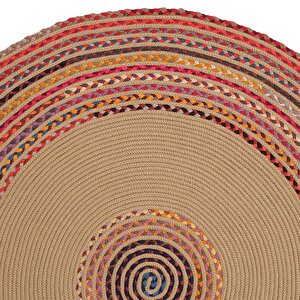 Luke 411 Renkli Yuvarlak Halı Bohem Örgü Hasır Kilim Dekoratif Mutfak Balkon Banyo Halısı 120x120 cm