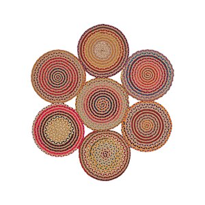 Luke 414 Renkli Yuvarlak Halı Bohem Örgü Hasır Kilim Dekoratif Mutfak Balkon Banyo Halısı 200x200 cm