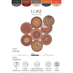 Luke 414 Renkli Yuvarlak Halı Bohem Örgü Hasır Kilim Dekoratif Mutfak Balkon Banyo Halısı 200x200 cm
