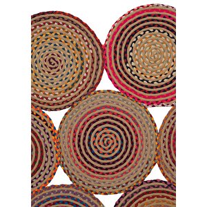 Luke 414 Renkli Yuvarlak Halı Bohem Örgü Hasır Kilim Dekoratif Mutfak Balkon Banyo Halısı 200x200 cm