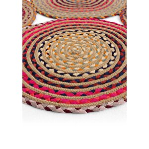Cool Halı Luke 414 Renkli Yuvarlak Halı Bohem Örgü Hasır Kilim Dekoratif Mutfak Balkon Banyo Halısı