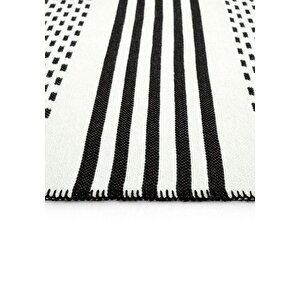 Cool Halı Lovely Krem Siyah Kilim Yıkanabilir Çift Taraflı Akrilik İnce Banyo Balkon Mutfak Kilimi