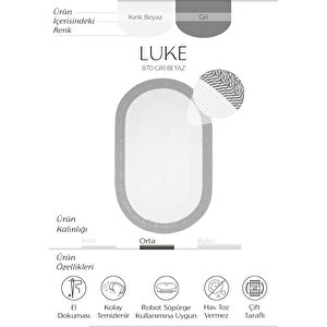 Luke 870 Beyaz Oval Halı Paspas Örgü Hasır Kilim Yolluk Bohem Mutfak Balkon Banyo Halısı 120x180 cm