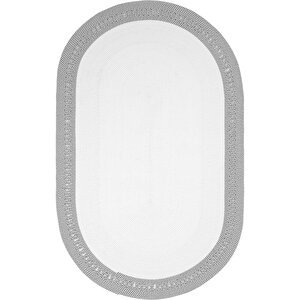 Luke 870 Beyaz Oval Halı Paspas Örgü Hasır Kilim Yolluk Bohem Mutfak Balkon Banyo Halısı 100x200 cm