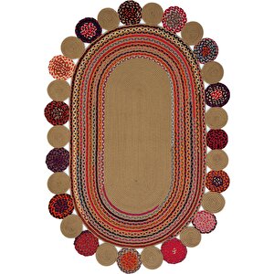 Luke 431 Renkli Oval Halı Paspas Örgü Hasır Kilim Yolluk Bohem Mutfak Balkon Banyo Halısı 120x180 cm