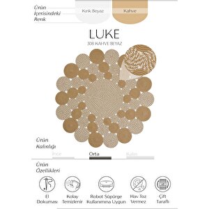 Luke 308 Natural Yuvarlak Halı Bohem Örgü Hasır Kilim Dekoratif Mutfak Balkon Banyo Halısı 180x180 cm