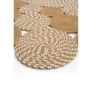 Cool Halı Luke 308 Natural Yuvarlak Halı Bohem Örgü Hasır Kilim Dekoratif Mutfak Balkon Banyo Halısı
