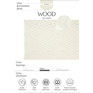 Wood 1118 Krem Halı Yolluk Bukle Salon Halı Antre Hol Koridor Halısı Dokuma Makine Halısı 100x250 cm
