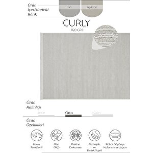 Curly 1120 Gri Halı Yolluk Bukle Salon Halısı Antre Hol Halısı Yumuşak Yatak Odası Halısı 120x180 cm