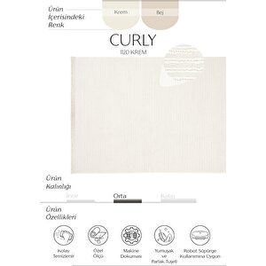 Curly 1120 Krem Halı Yolluk Bukle Salon Halısı Koridor Halısı Yumuşak Dokuma Makine Halısı 120x180 cm