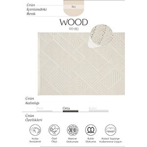 Wood 1119 Bej Halı Yolluk Bukle Salon Halı Antre Hol Koridor Halısı Dokuma Makine Halısı 160x200 cm