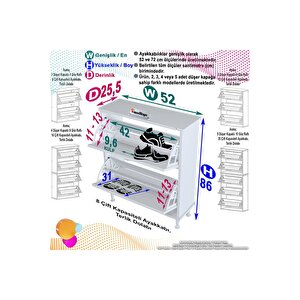 Umay Kapı Önü 52 X 86 X 25,5 Cm’lik 2 Düşer Kapak 4 Göz Bölmeli Ayakkabılık