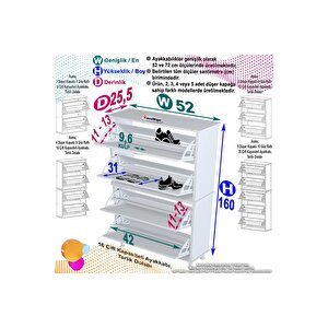 Umay' 2 Li Antre Hol 52 X 160 X 25, 5 Cm’ Lik 4 Düşer Kapak 8 Göz Bölmeli Ayakkabılık