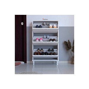 Varbi Kapı Önü 52 X 119 X 25,5 Cm’ Lik 3 Düşer Kapak 6 Göz Raf Bölmeli Ayakkabılık
