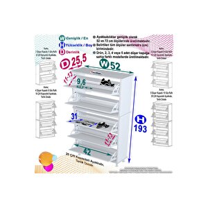 Varbi Umay' 2 Li Kapı Önü 52 X193x 25, 5 Cm’ Lik 5 Düşer Kapak 10 Göz Raflı Ayakkabılık