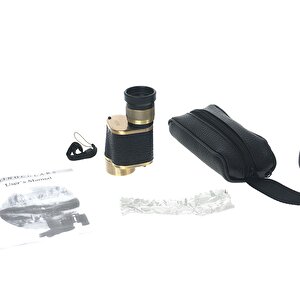 6x24 Baigish Askeri Tarzi Pirinç Ve Deri Kaplamalı Deri Çantalı Monocular Dürbün Sarı